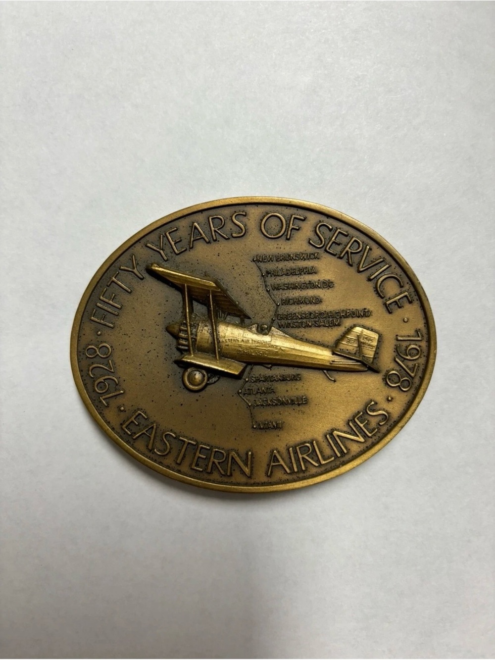 Vintage Eastern Airlines 50 Years Service Bronze Medallion 1928-1978 Paperweight